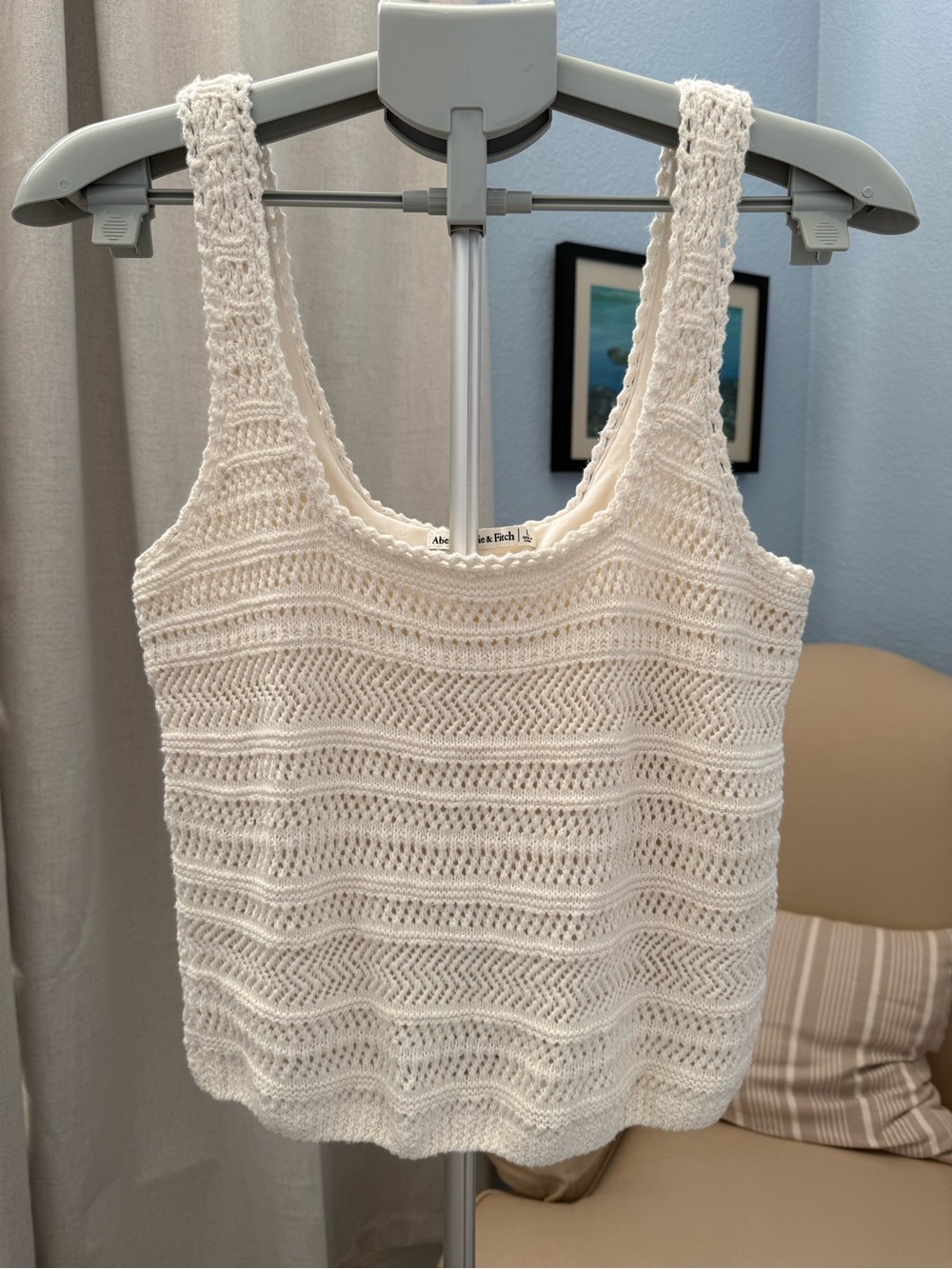 Abercrombie & Fitch Cream Crochet Knit Tank Crop Top Cottagecore
